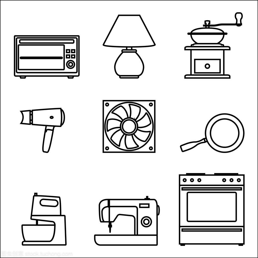 家電圖標設置。矢量細線